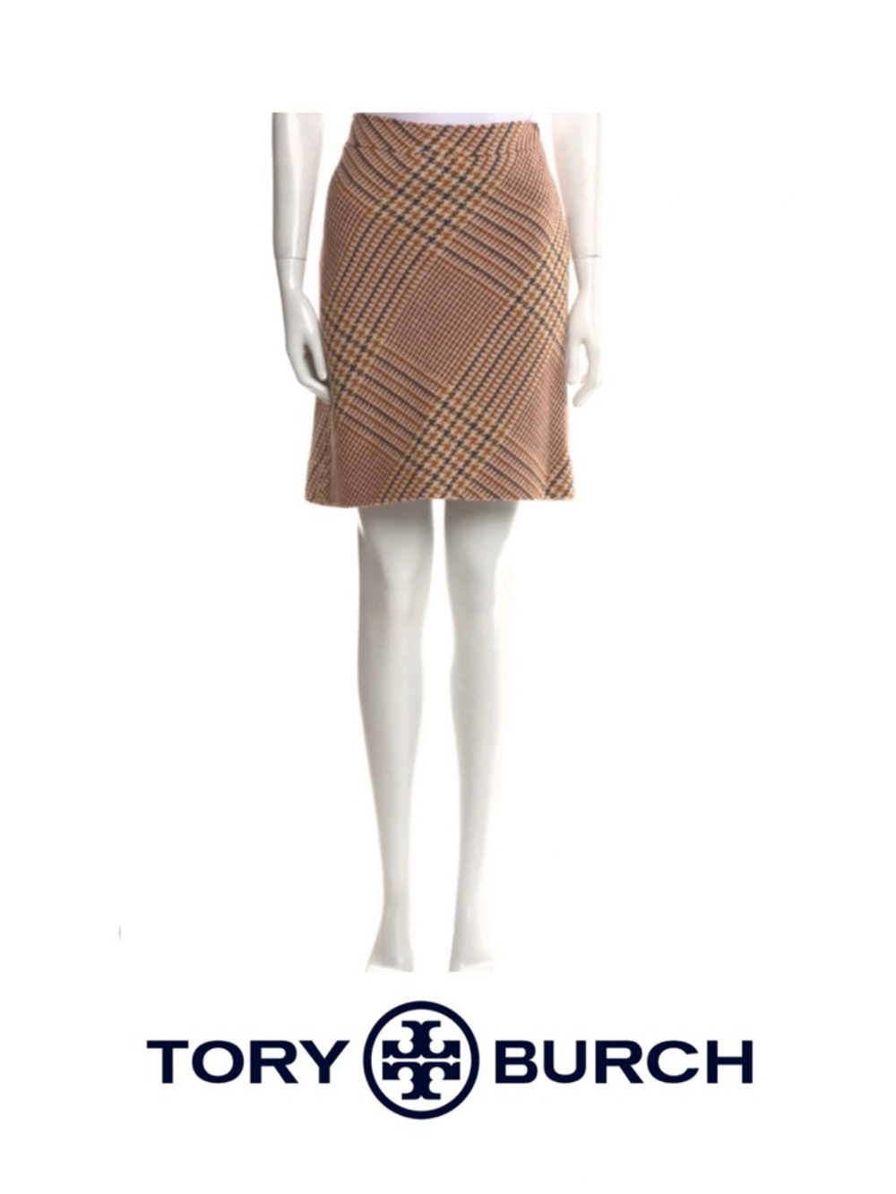 Tory Burch Tan and Brown Checkered Pencil Skirt, Size 6